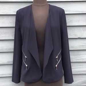 NWT PREMISE STUDIO Navy Blazer w/ Silver Zipper Detail 8 Petite